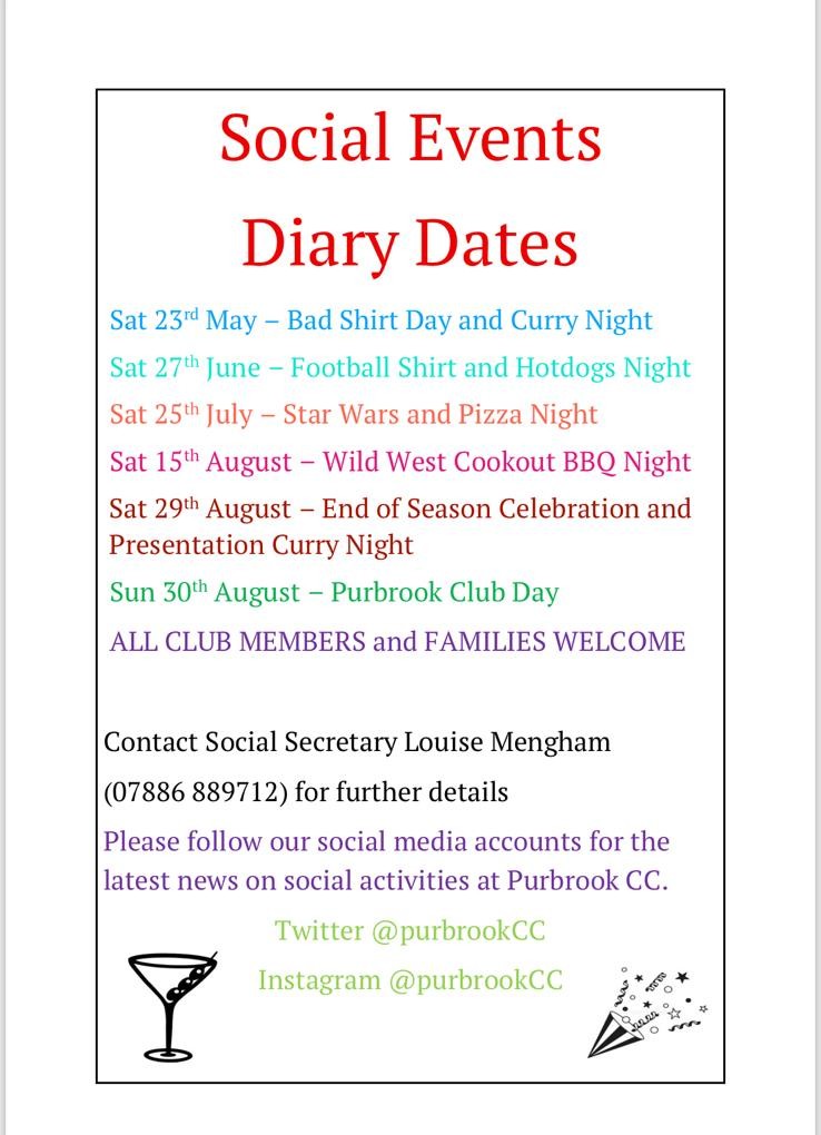 Purbrook CC Social Events 2026